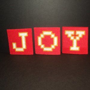 NEW Holiday Christmas Needlepoint Squares JOY Red, Gold, White 4 1/2" Squares